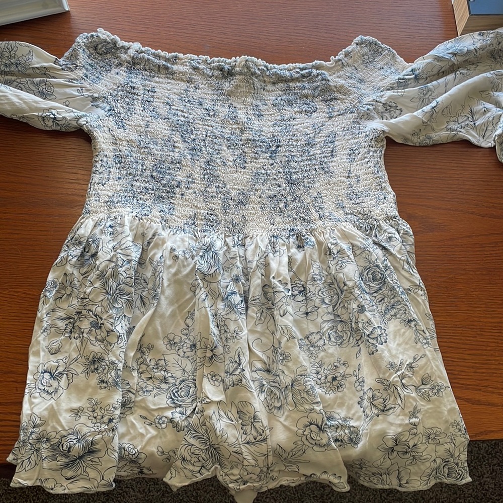 White and blue floral off the shoulder top